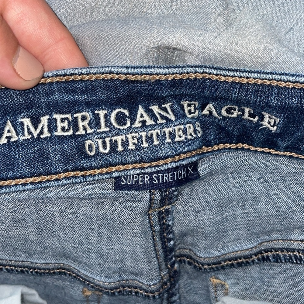 American Eagle outfitters super stretch X jeans high rise jeggings 8 distressed - Picture 7 of 9
